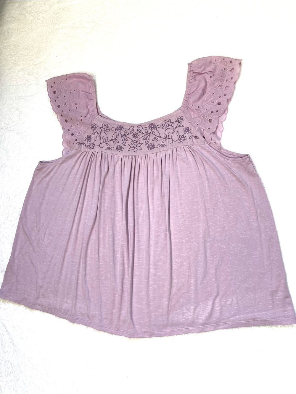 Thread & Clover 3X Lavender Frost Embroidered Eyelet Flutter Sleeve Top NWT